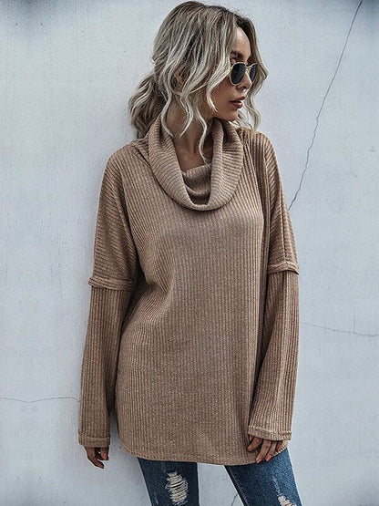 Women's Beige Nowi Women Ribbed Pullover Blend Printed