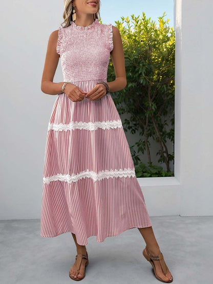 Striped Flutter Sleeve Fit & Flare Midi Dress