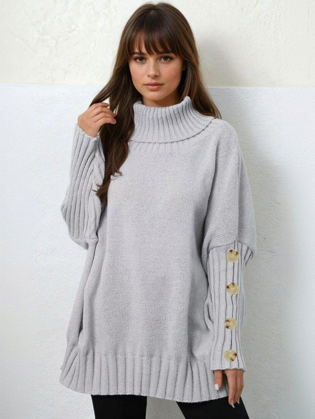 Pullover in Grey acrylic Long Sleeve - Nowi Korean Fashion