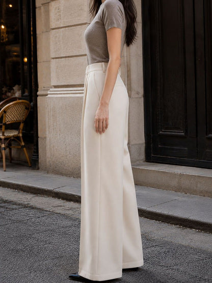 Women Relaxed High-Rise Wrinkle Free Pleated Button Trousers
