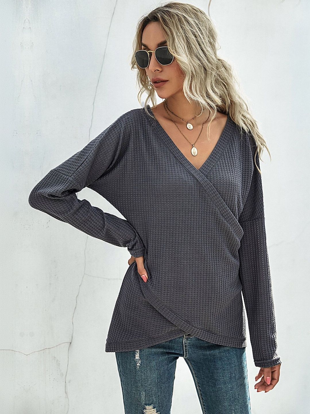 Women's Grey Nowi Women Pullover Blend Printed Regular Fit