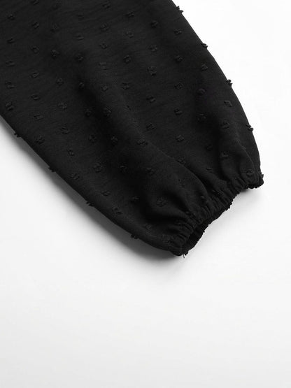 Women's Black Cotton Top Printed Regular Fit