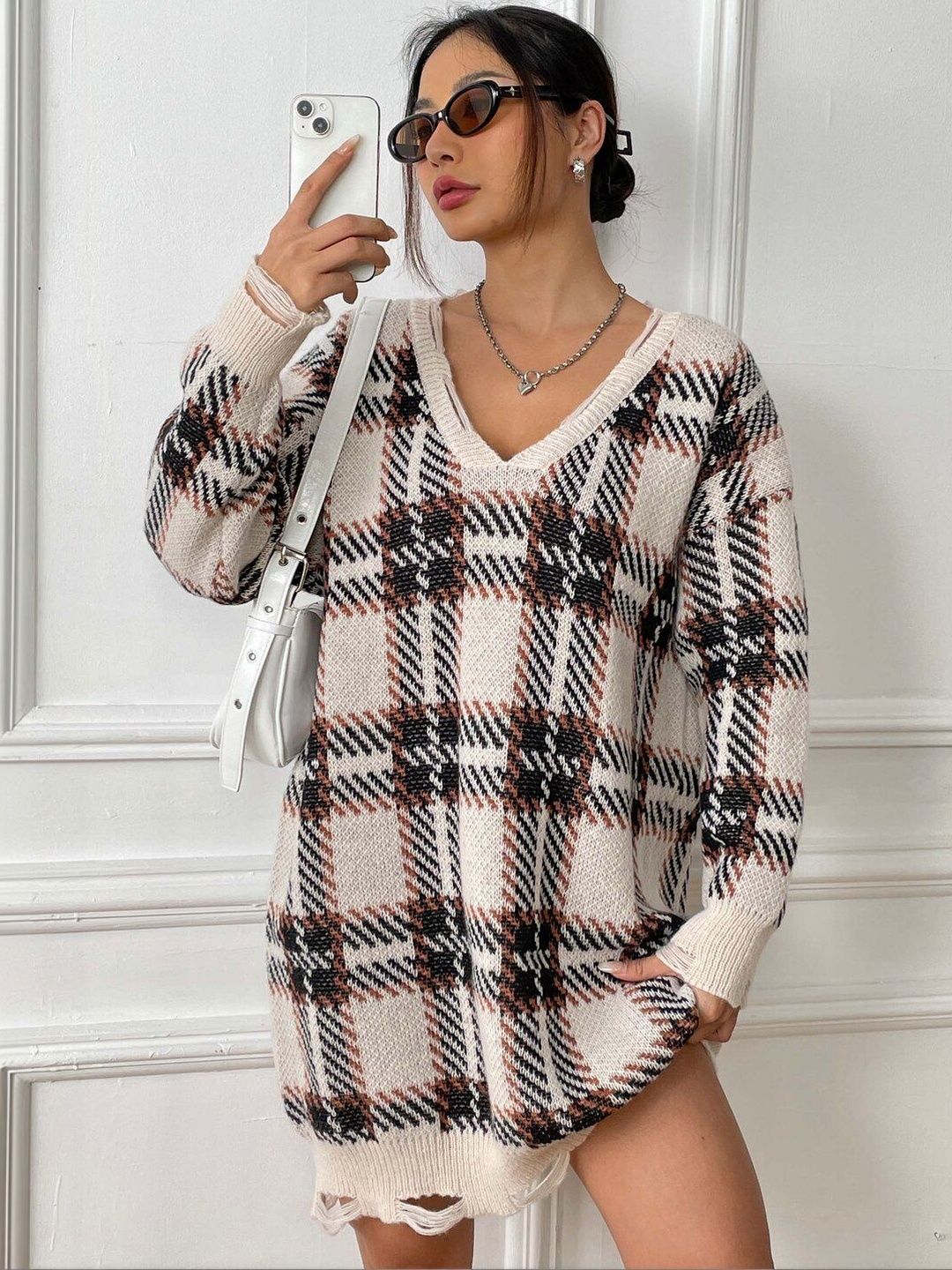Women Checked Pullover