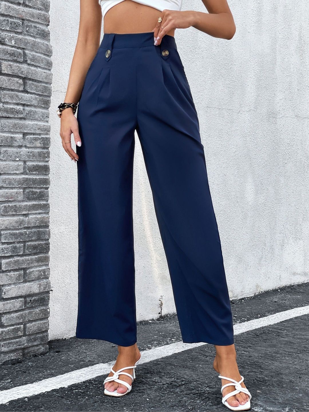 Women High-Rise Non Iron Pleated Trousers