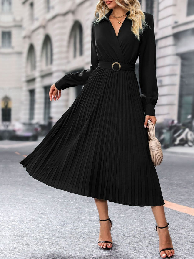 A-Line Midi Dress in Black Style 304 - Nowi Korean Fashion