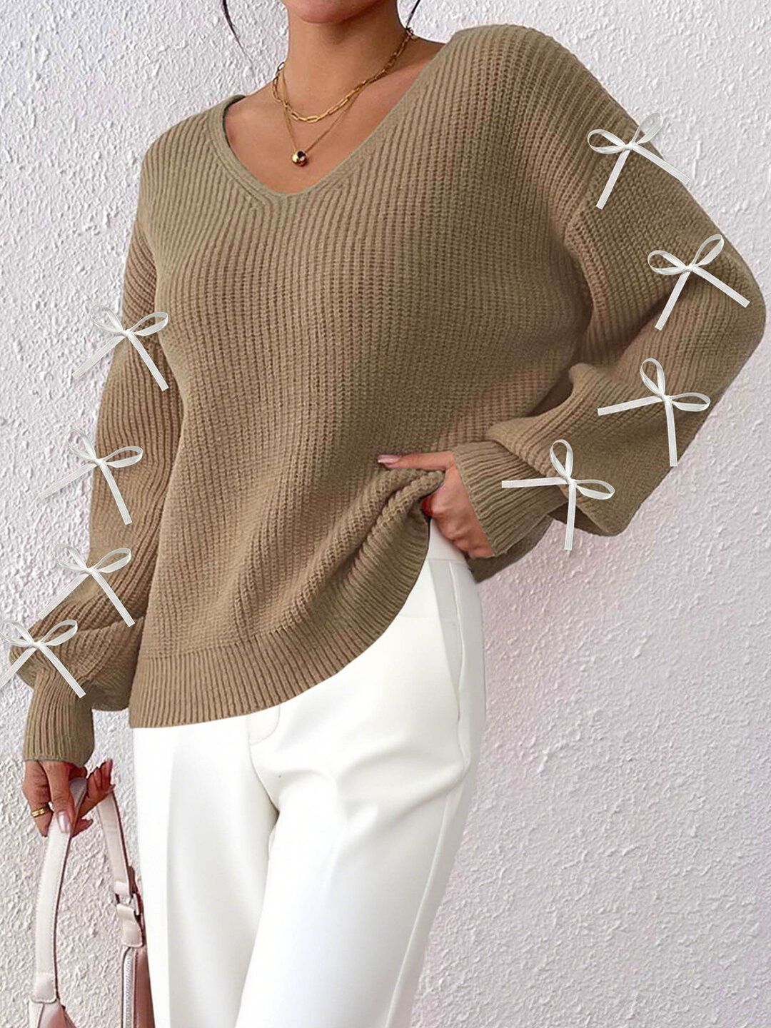 Women Ribbed Pullover with Fuzzy Detail