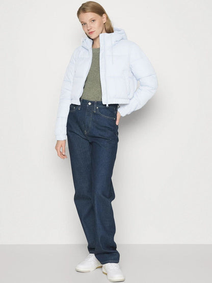 Lightweight Crop Puffer Jacket in White polyester hooded - Nowi Korean Fashion