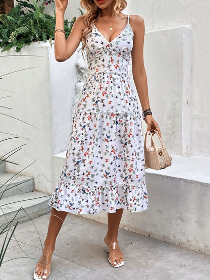 Print Ruffled Fit & Flare Midi Dress