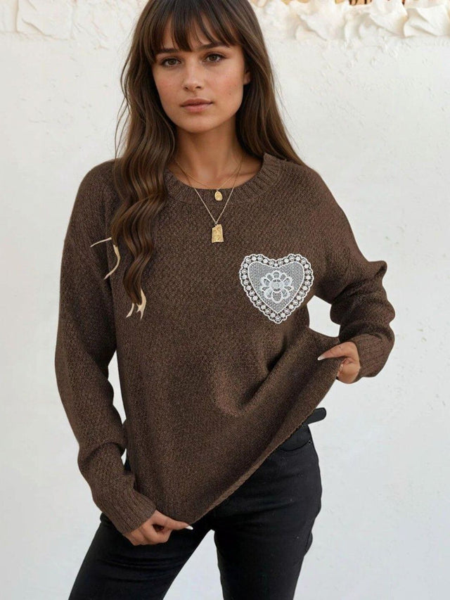 Pullover in Brown acrylic Embroidered - Nowi Korean Fashion