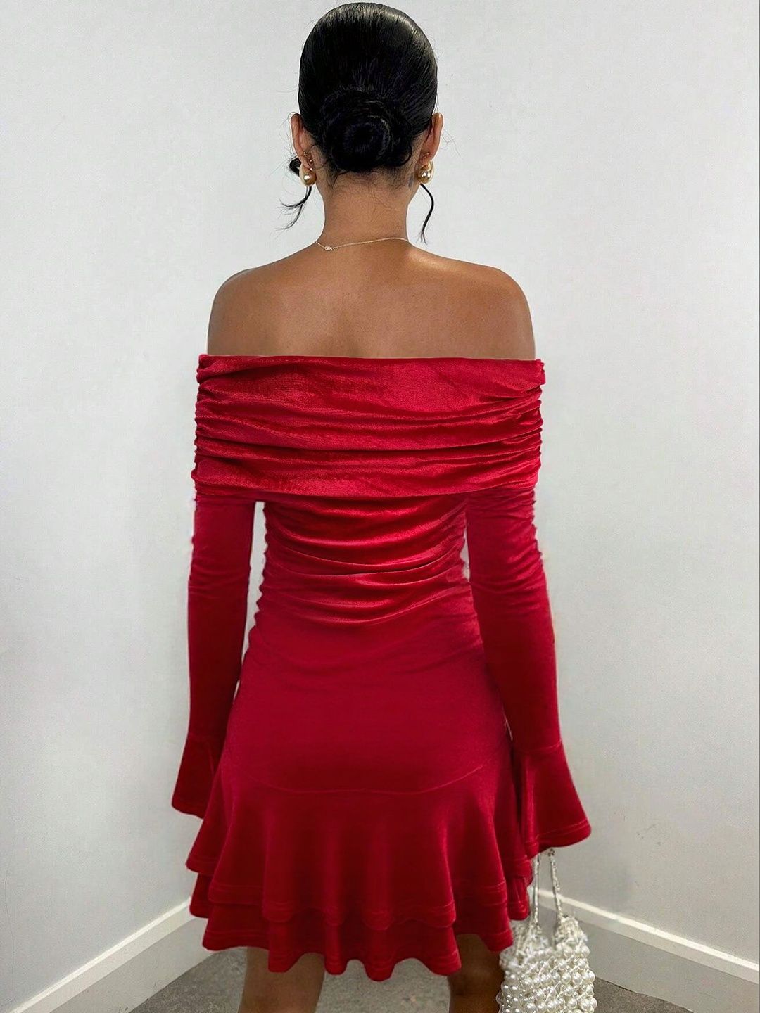 Women's Off-Shoulder Flared Sleeve Fit & Flare Mini Dress