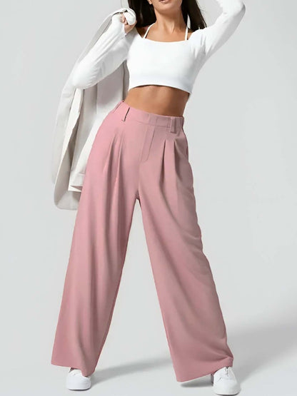 Pleated Trousers in Pink polyester Style 603 - Nowi Korean Fashion
