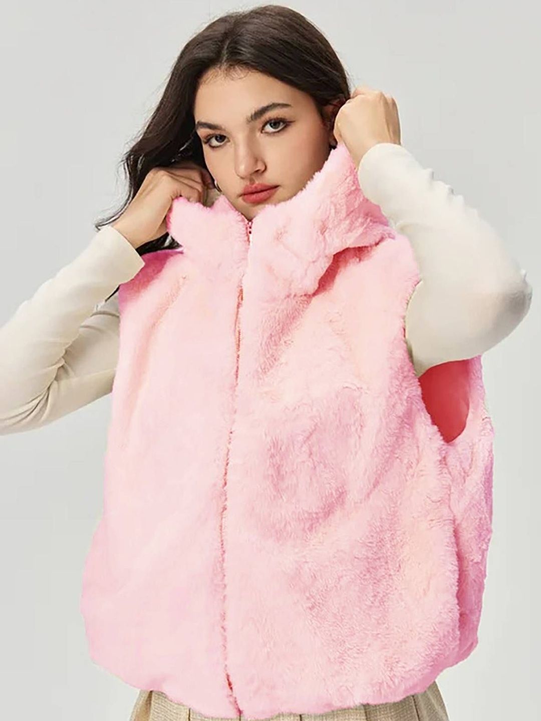 NOWI Women Solid Sleeveless Woollen Jacket