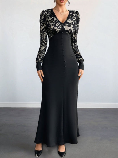 Women's Black Floral Embroidered Puff Sleeve Fit & Flare