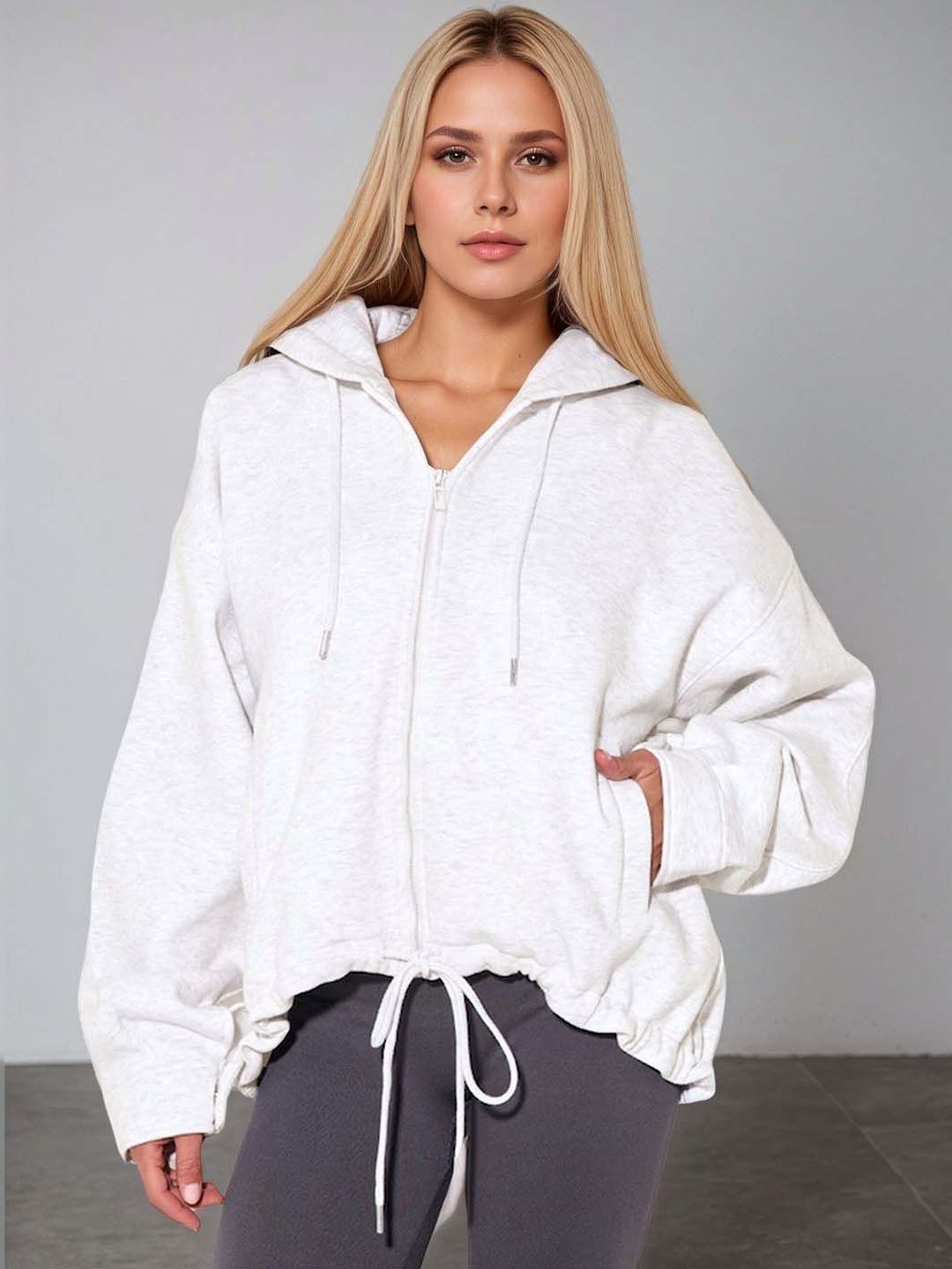 Hooded Sweatshirt in Grey Cotton Style 315 - Nowi Korean Fashion
