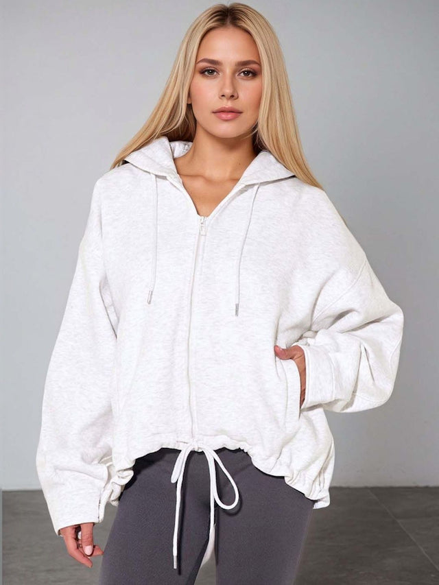 Hooded Sweatshirt in Grey Cotton Style 315 - Nowi Korean Fashion