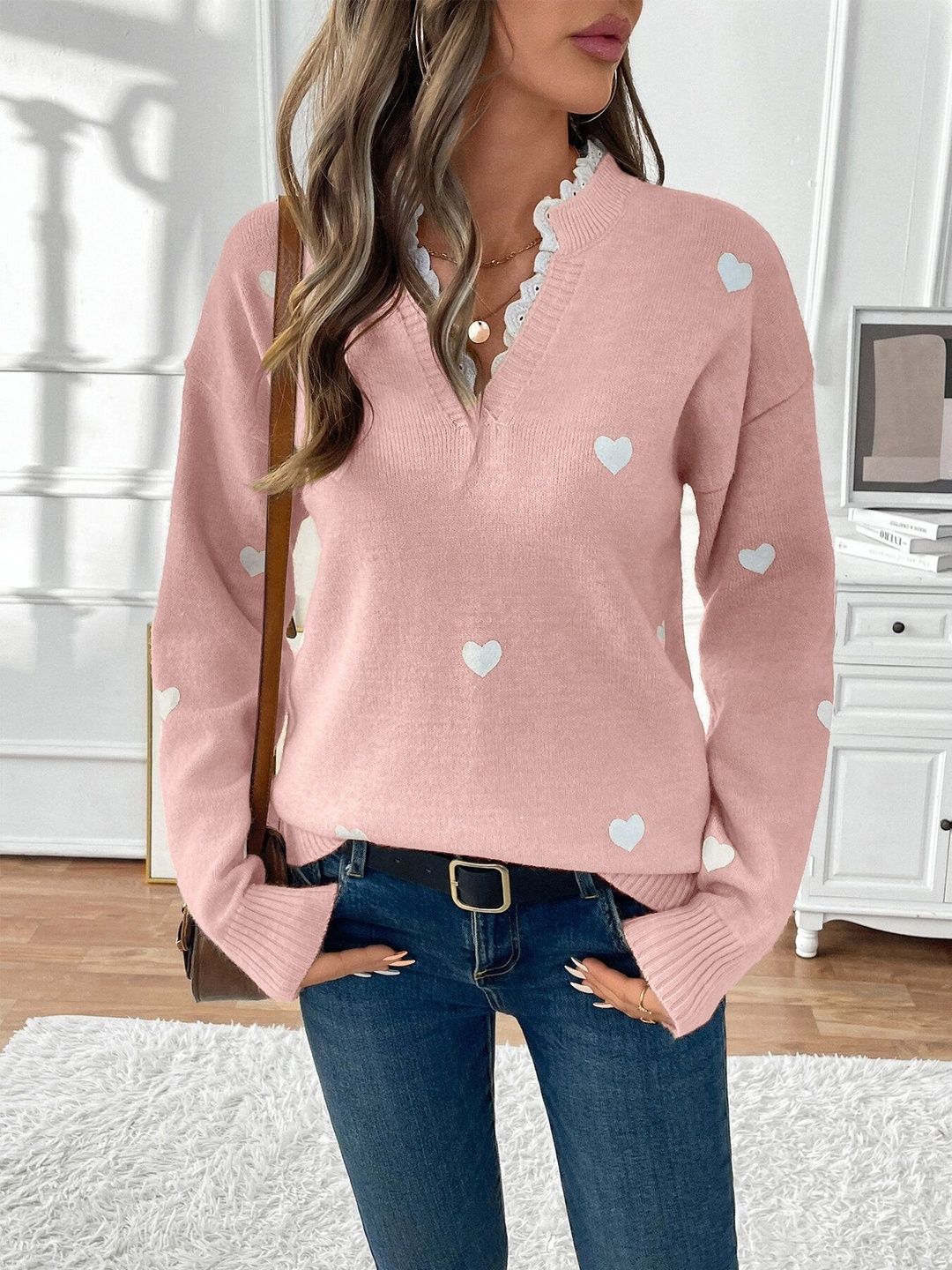 Women's Pink Printed Pullover
