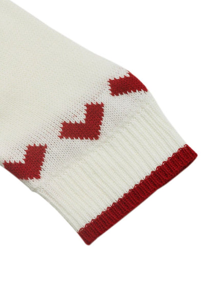 Women's White Heart Printed Acrylic Pullover Sweaters