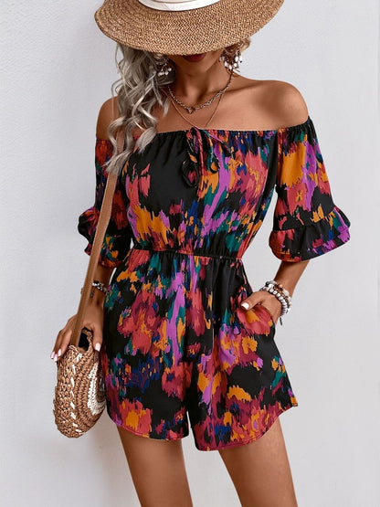 Off-Shoulder Printed Jumpsuit in Black synthetic - Nowi Korean Fashion