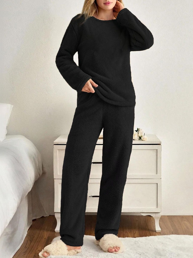 Round Neck Night Suits in Black Wool - Nowi Korean Fashion