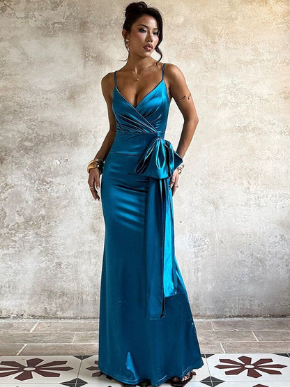 Sheath Maxi Dress in Blue other - Nowi Korean Fashion