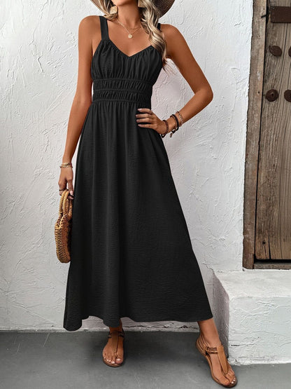 A-Line Midi Dress in Black cotton Style 356 - Nowi Korean Fashion