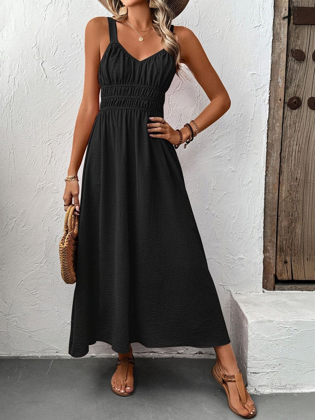 A-Line Midi Dress in Black cotton Style 356 - Nowi Korean Fashion