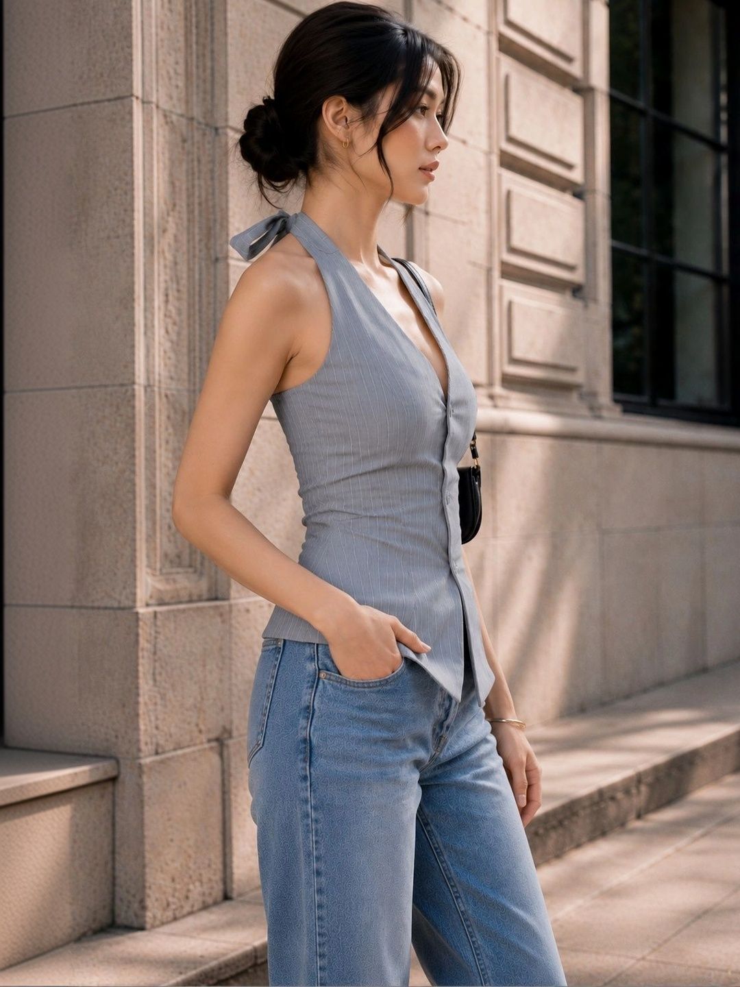 Striped Halter Neck Top