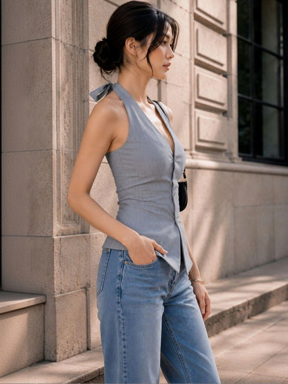 Striped Halter Neck Top