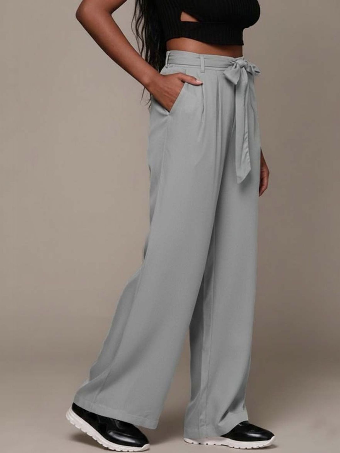 Women Straight Fit High-Rise Wrinkle Free Pleated Trousers