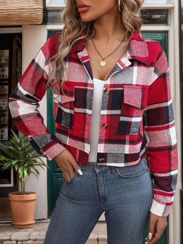 Checked Bomber Jacket - Nowi Korean Fashion