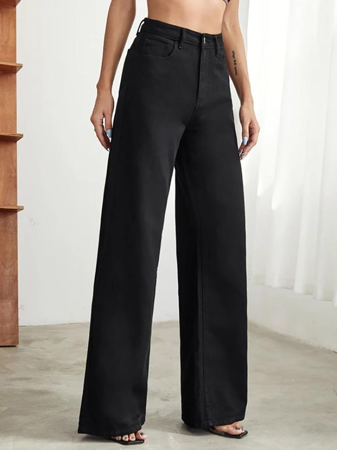 NOWI Women Wide leg Fit High-Rise Stretchable Jeans