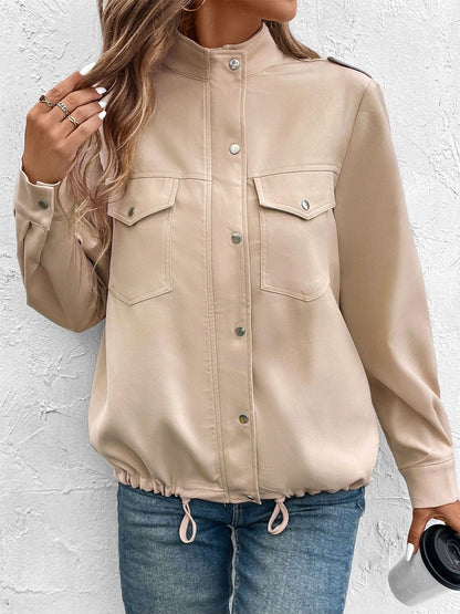 Biker Jacket in Beige - Nowi Korean Fashion