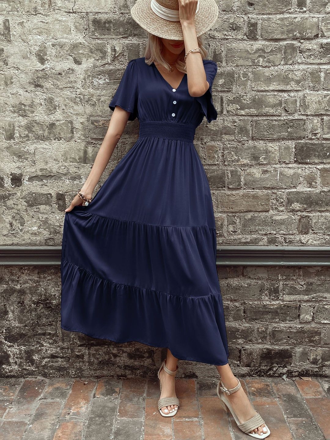 Flutter Sleeve A-Line Maxi Dress