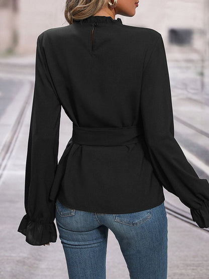 Women's Elegant Black Top With Frill Detail