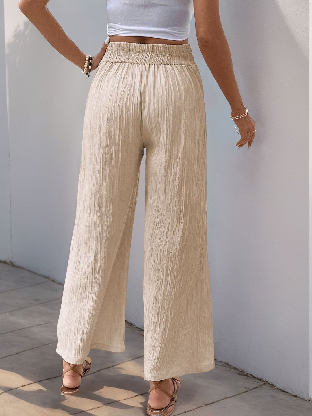 Women Textured High-Rise Non Iron Trousers