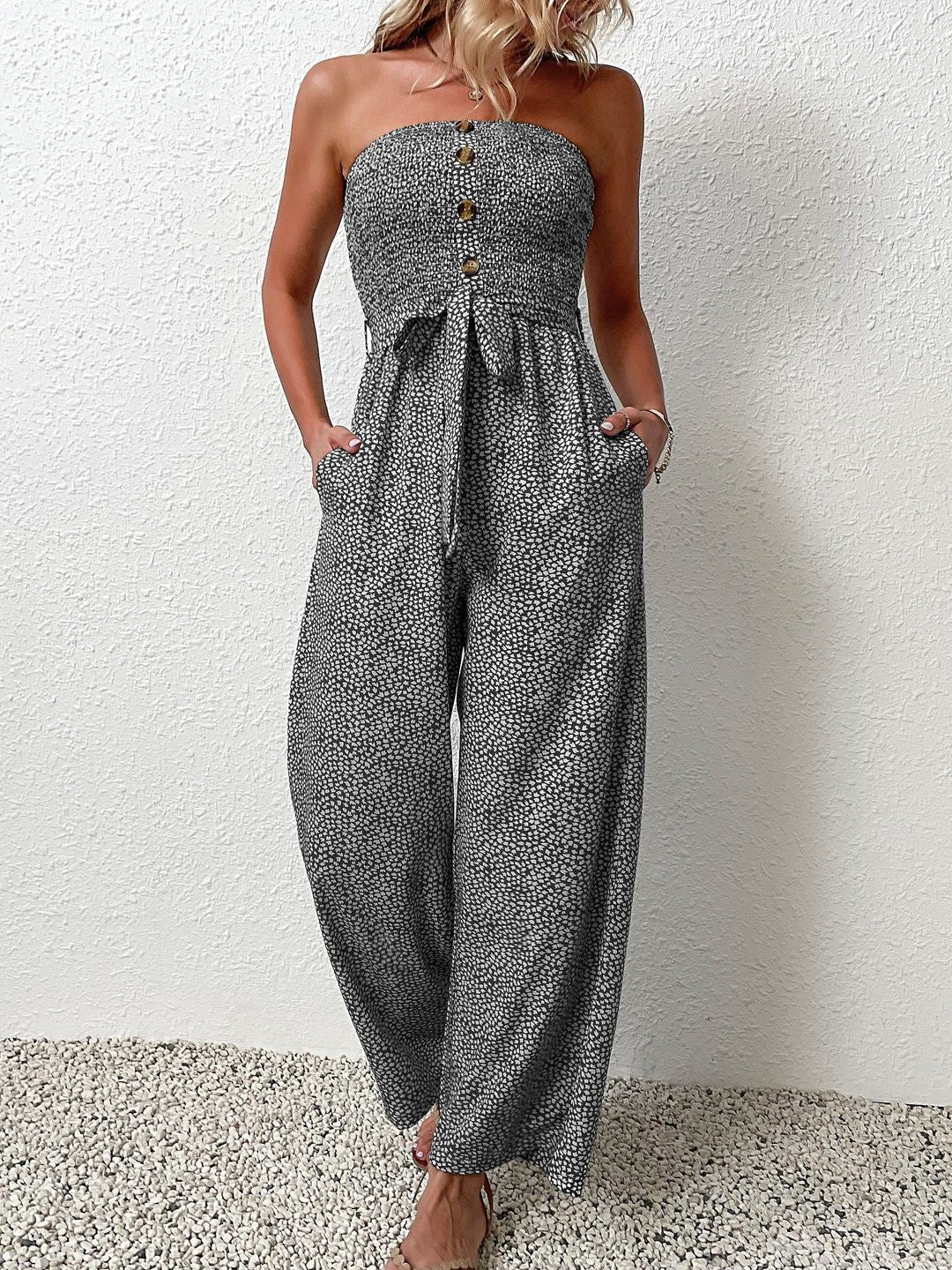 Strapless Printed Basic Jumpsuit
