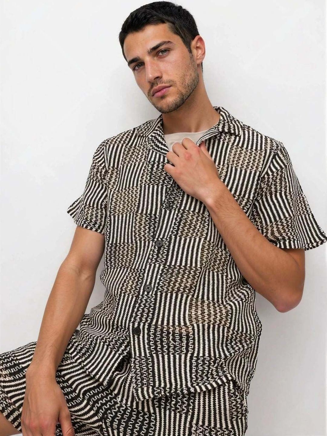 Crochet Striped Shirt with Shorts