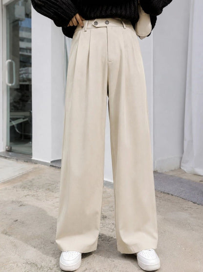 Women Relaxed Straight Leg Straight Fit High-Rise Pleated Trousers