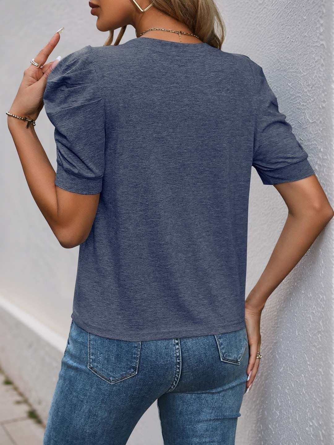 NOWI Round Neck Puff Sleeve Top