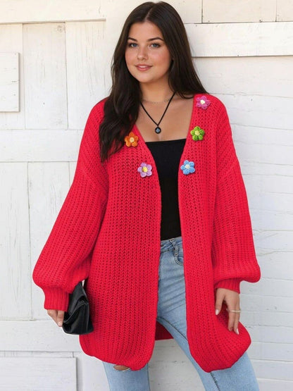 Cardigan with Applique Detail in Red acrylic - Nowi Korean Fashion