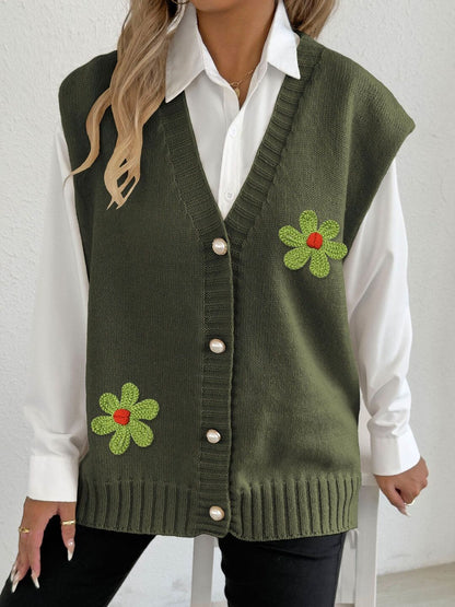 Women Embroidered Sweater Vest with Embroidered Detail