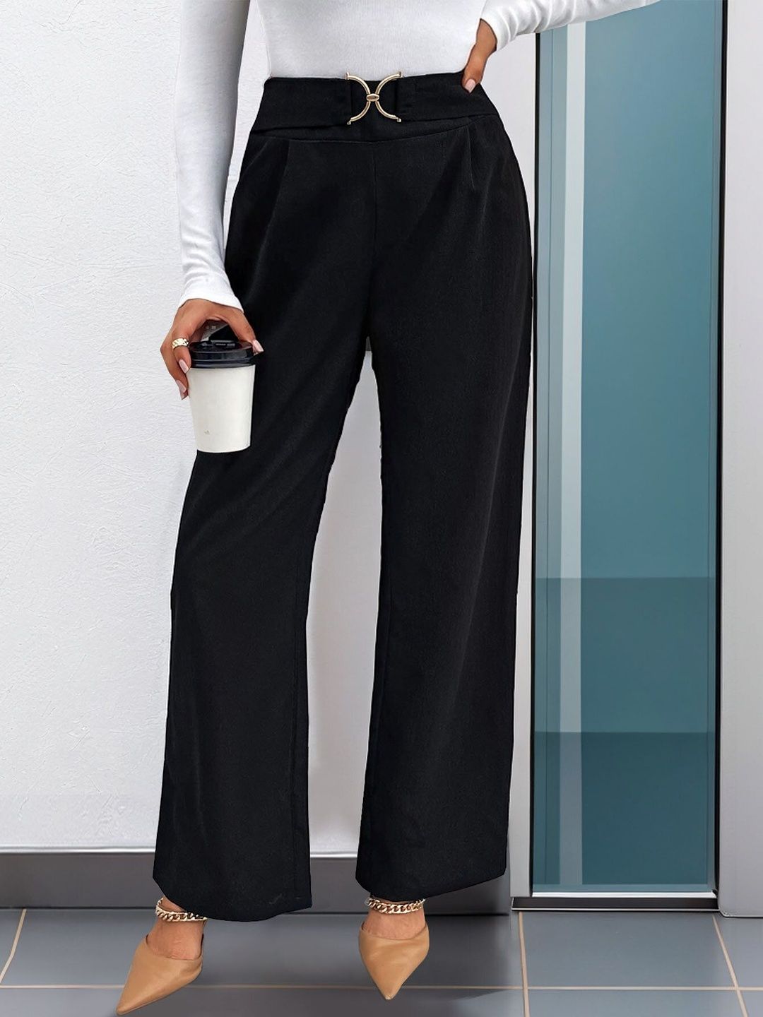 Women High-Rise Pleated Trousers