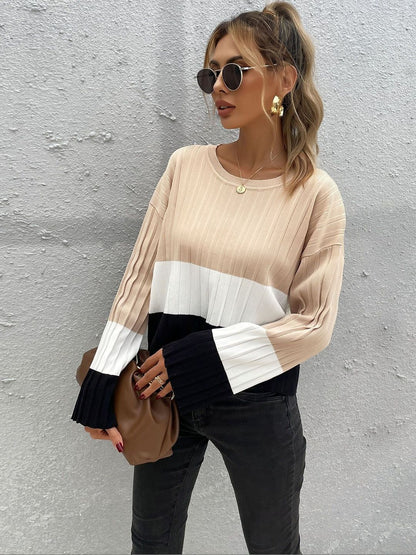 Women's Beige Colourblocked Pullover Blend Printed