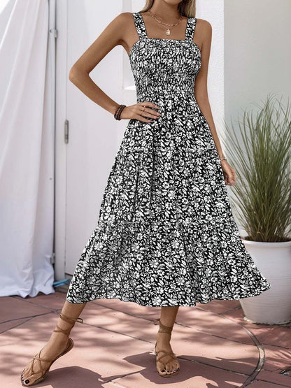 Floral Print A-Line Midi Dress