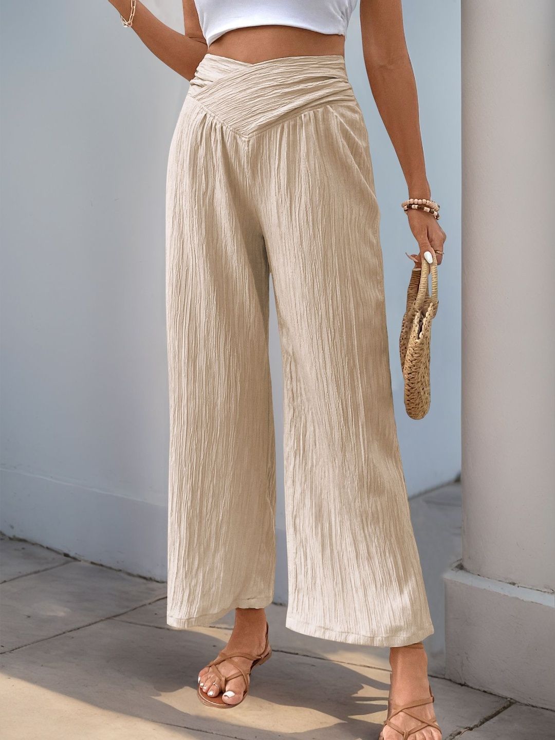 Women Textured High-Rise Non Iron Trousers