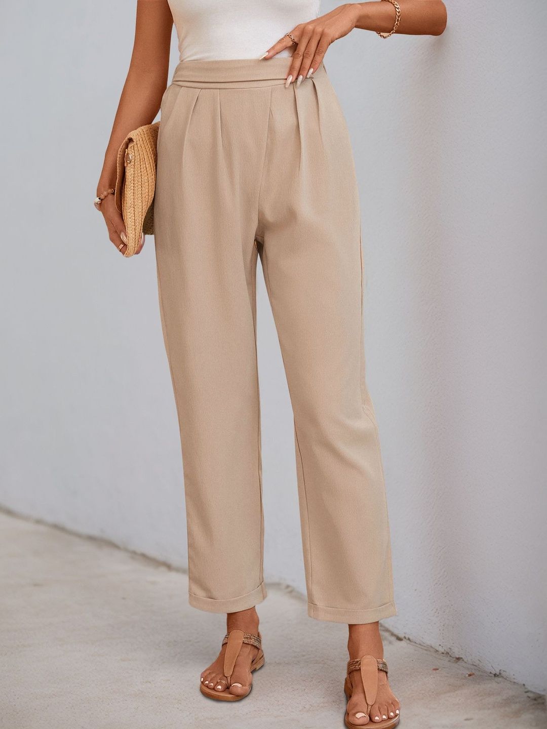 Women High-Rise Non Iron Pleated Trousers