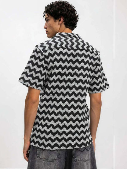 Chevron Printed Spread Collar Cotton Casual Shirt