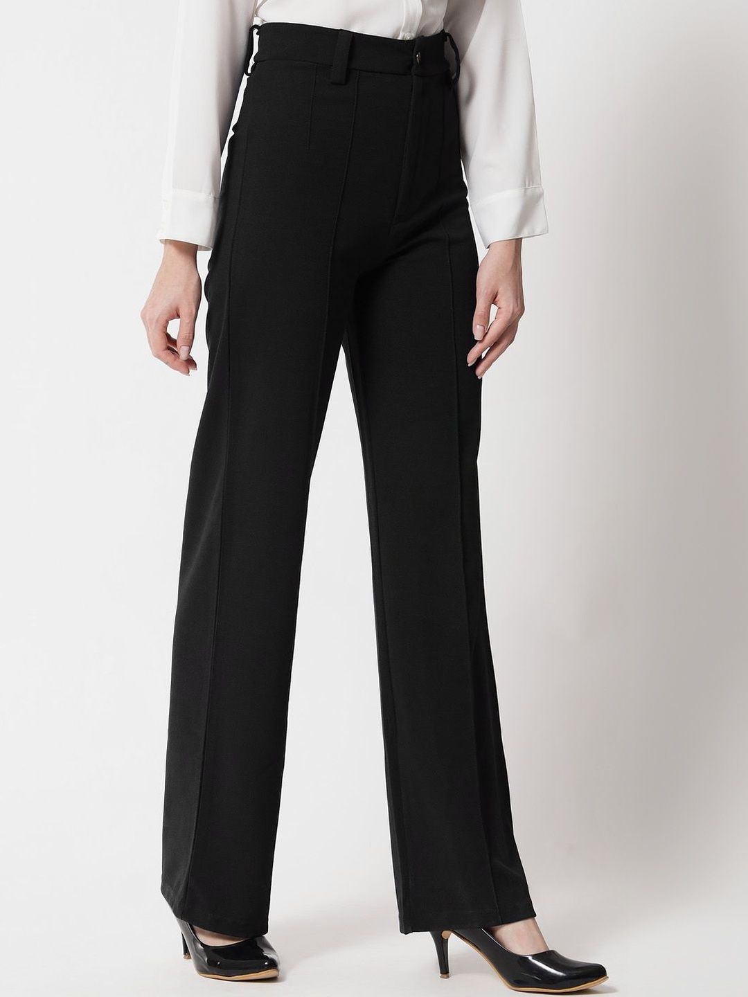 NOWI Women High-Rise Regular Fit Solid Formal Trousers