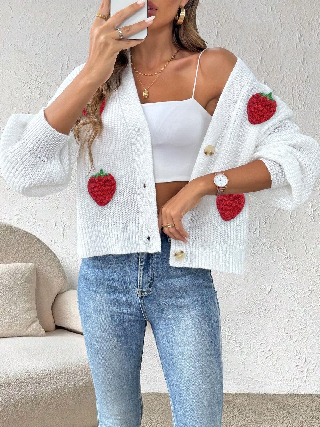 Women Crop Cardigan with Applique Detail