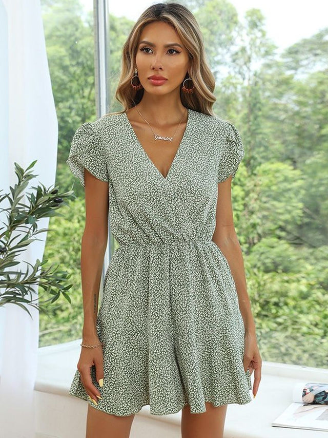 Printed Jumpsuit in Green cotton - Nowi Korean Fashion